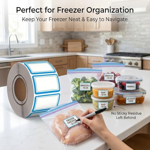 500 Pcs Premium Removable Freezer Labels - No Residue, Reusable & Waterproof Perfect for Food Storage Containers, Mason Jars, Freezer Bags & Cold Storage (Blue) - color: 500pcs- Blue