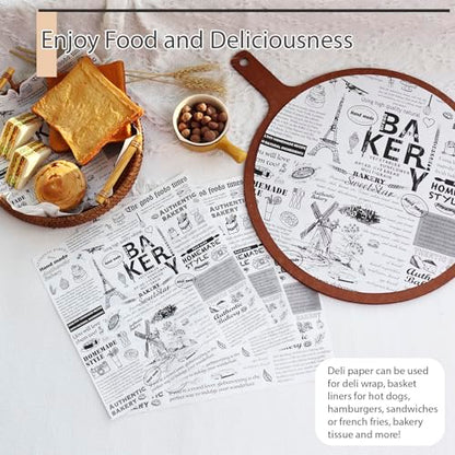 12" x 12" Food Paper Sheets (100 Pack) - Premium Deli Paper Sheets - Greaseproof Liners for Food Boats - Pre Cut Sandwich Wrappers - Food Basket Sheets for Baking, BBQ, Picnic, Festival - color: 12" x 12"