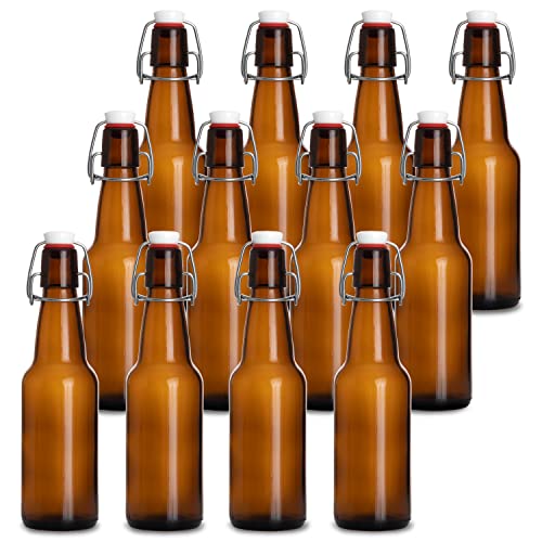 Barcaloo 12oz Flip Top Amber Glass Beer Bottles for Home Brewing - Set of 12 with Flip Caps for Beer and Wine Bottling - Family Owned American Business - color: Amber, size: 12oz.