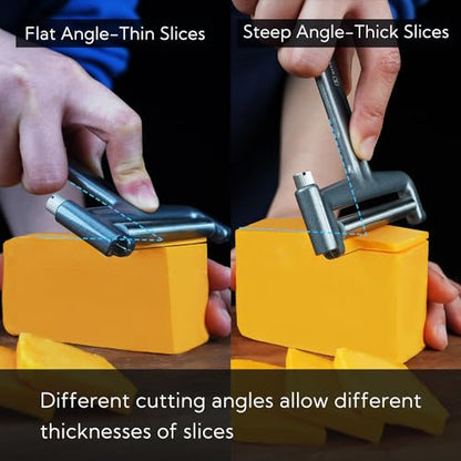 KITCHENDAO Replaceable Wire Cheese Slicer Cutter, 50% Stronger Wires with 2nd Gen Wire Fixing Mechanism, Tightness Adjustable, Easy Replacement, Dishwasher Safe, 2 Extra Wires - color: KD20297S Cheese Slicer (Silver)