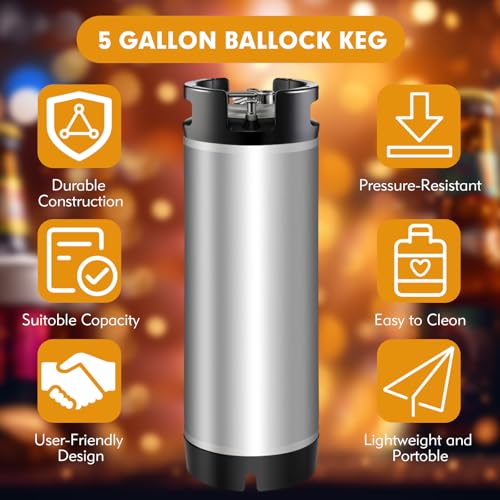 Maxdot 2 Pack New 5 Gallon Keg Ball Lock Keg Stainless Steel Beer Keg with Dual Rubber Handle Portable Corny Keg for Home Brew
