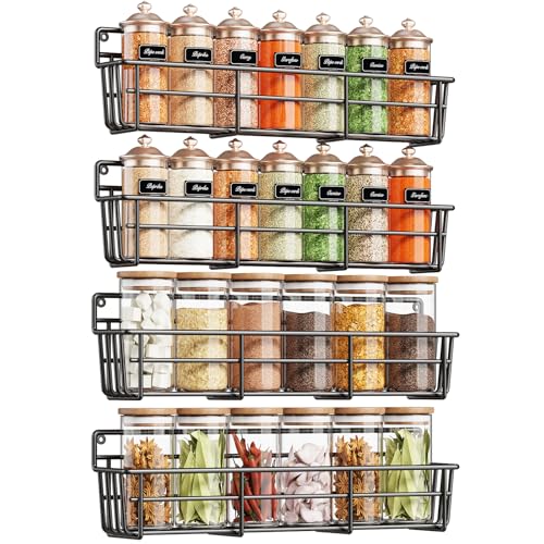 Mystozer Spice Rack Organizer Wall Mount, Hanging Spice Pantry Storage Shelf Organization, 4 Pack Space Saving Seasoning Organizer for Kitchen Cabinet, Door or Bathroom, Black - color: Black, size: 4 Pack