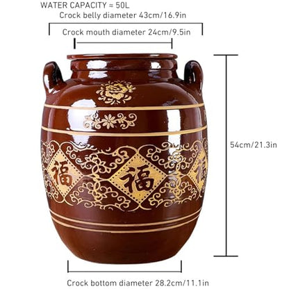 Fermentation Crock With Lid Traditional Chinese Porcelain Sauerkraut Fermentation Jar Ceramic Crock Pickling Pot(50L) - size: 50L