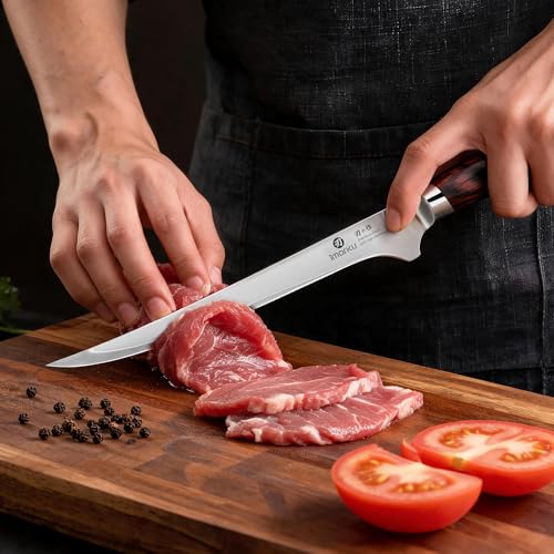 imarku 8 Inch Fillet Knife, Razor Sharp Boning Knife with Japanese High Carbon Stainless Steel, Professional Filet Knives for Precision Meat Cutting Deboning Fish Fillting, Ergonomic Pakkawood Handle - color: Chestnut