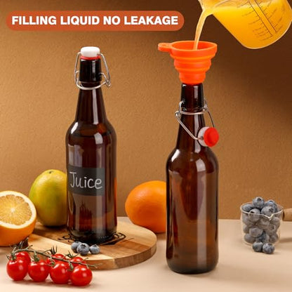 16oz 2 Pack Amber Glass Beer Bottles with Airtight Rubber Seal Flip Caps,Swing Top Glass Bottles for Home Brewing, Kombucha, Beverages, Oil, Vinegar, Vanilla Extract,Water, Soda, Kefir - size: 500ml