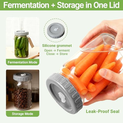 4-Pack Mason Jar Fermentation Kit(Jars Included) Four 32oz Fermentation Jars with Plastic Fermenting Lids, Airlocks, Silicone Rings & Grommets, and Glass Weights for Easy Fermenting & Storage