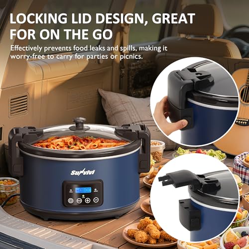 Sunvivi 8.5 Quart Programmable Slow Cooker: Multi-Cooker Food Warmer with Locking Lid & Digital Timer, Adjustable Tempature Control, Dishwasher Safe, Perfect for Families and Gatherings, Blue - color: Blue