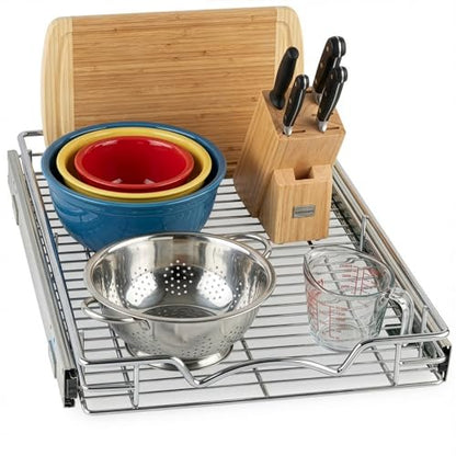 HOLDN’ STORAGE Pull Out Cabinet Organizer, 14”W x 21”D Cabinet Drawer | Heavy-Duty Caddy, Lifetime Limited Warranty, Steel Metal Cabinet Drawers, Chrome, Requires At Least 15-1/4” Cabinet Opening - size: 14" W x 21" D