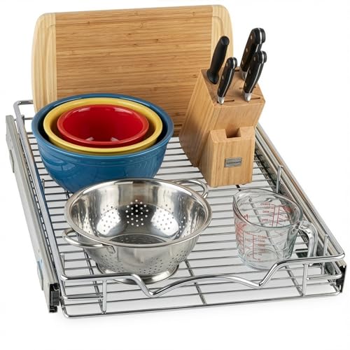 HOLDN’ STORAGE Pull Out Cabinet Organizer, 14”W x 21”D Cabinet Drawer | Heavy-Duty Caddy, Lifetime Limited Warranty, Steel Metal Cabinet Drawers, Chrome, Requires At Least 15-1/4” Cabinet Opening - size: 14" W x 21" D