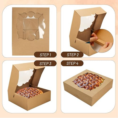 NPLUX 20 Pack Pie Boxes 10x10x3inch Bakery Boxes with Window Dessert Pastry Boxes Pie Boxes 10 inch for Pies Cheesecake and Chocolate Covered Strawberries, Graduation Gifts Party Favors(Brown) - color: Brown