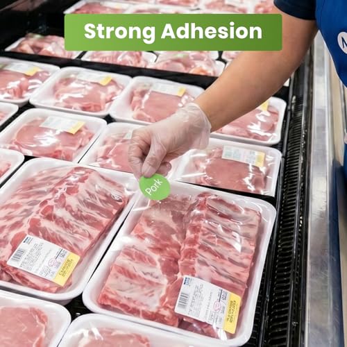 1000 Pcs Pork Food Labels 1 Inch, Vinyl Green Round Food Stickers Waterproof Oil Proof Adhesive Roll for Deli Sandwich Shop BBQ Catering Restaurant
