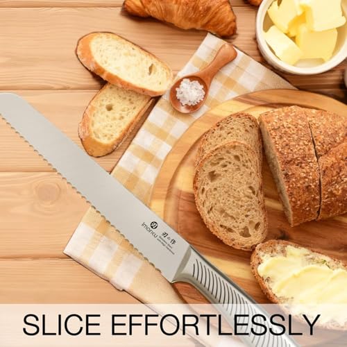 imarku Bread Knife 10 Inch: Japanese High Carbon Stainless Steel Professional Grade Serrated Bread Knife, Razor Sharp Edge Cake Knife for Homemade Bread/Bagels/Cake - color: Classic Silver