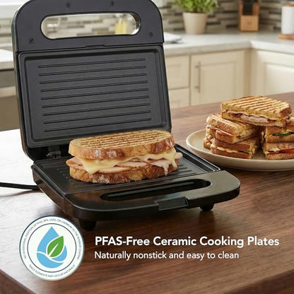 OVENTE Electric Panini Press Grill with Nonstick Plates, LED Indicator Lights, Thermostat Control, Cool Touch Handle, Compact Sandwich Maker Perfect for Cooking Breakfast, Snacks & More, Black GP0401B - color: GP0401B