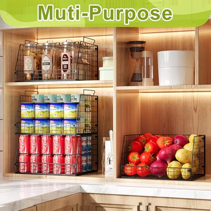 Jakyitvi 4 Pack XXL Stackable Wire Storage Basket, Extra Large Capacity Pantry Organizer and Storage, Muti-Purpose for Vegetable Fruit Basket & Can Organizer & Snack Rack & Metal Pantry Bin - size: 4 Pack
