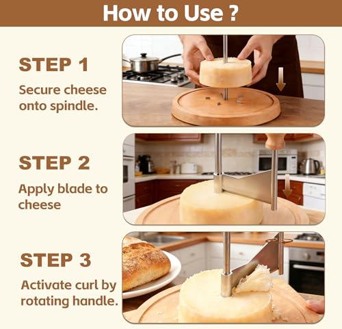 Cheese Curler Wheel for Tête de Moine & Chocolate - Swiss Style Girolle Cheese Shaver with Sharp Stainless Steel Blade and Solid Wood Base, Rotary Slicer for Charcuterie Boards, Parties & Gifts