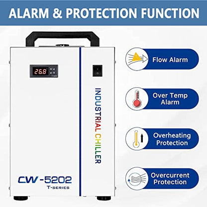 S&A Genuine CW-5202DH Industrial Water Chiller with 2 Inlets & Outlets for 80W - 150W CO2 Laser Engraving Cutting Water Cooling - size: CW-5202DH (US Stock)