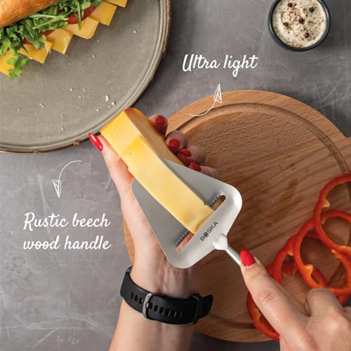 Boska Cheese Slicer Amigo - Slicer for Mature and Aged Cheese - Ergonomic Handle - Stainless Steel - Beech Wood - Non-stick Thanks to BSF Treatment - Also for Slicing Vegetables - style: Wood