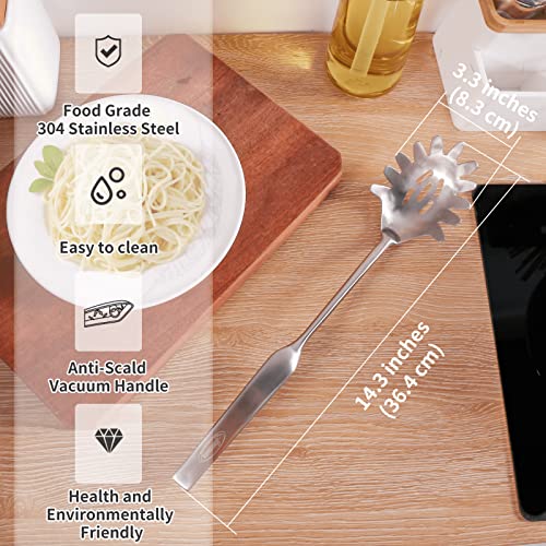 Spaghetti Server, [Rustproof, Integral Forming, Durable] Newness 304 Stainless Steel Pasta Fork with Vacuum Ergonomic Handle, Comfortable Grip Design Spaghetti Server for Kitchen, 14.33 Inches - size: Spaghetti Server