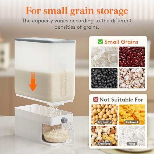 Lifewit Rice Dispenser 25 Lbs(11.3kg), Rice Storage Container Sealed Moisture Proof with Measuring Cup for Kitchen Pantry Household, BPA-Free, 1 Pack Clear - color: Clear