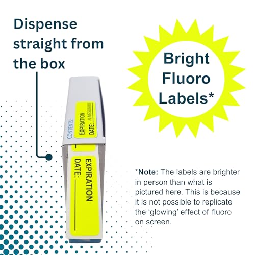 Expiration Date Stickers for Food, Medical & Lab Use - 800 Fluoro Yellow Write-on Small Labels (12mm x 40mm / 0.5" x 1.5") in Dispense Box. Strong Latex-Free Adhesive & Indirect Food/Medical Safe Ink - style: Expiration Date