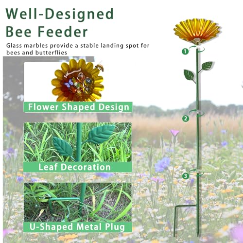 Bee Watering Station for Garden with 20 Marbles,Butterfly Watering Station for Outdoor Decor in Flower Design,Water Feeder to Attract Pollinators(Red,Green,Blue,Yellow) - style: Classic Style