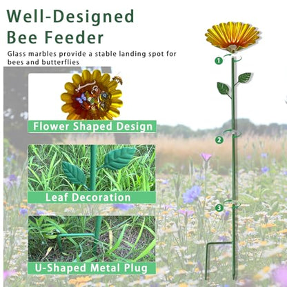 Bee Watering Station for Garden with 20 Marbles,Butterfly Watering Station for Outdoor Decor in Flower Design,Water Feeder to Attract Pollinators(Red,Green,Blue,Yellow) - style: Classic Style