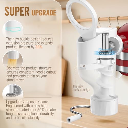 Pasta Maker Attachment for KitchenAid Stand Mixer, 7 Interchangeable Pasta Plates, Makes Spaghetti, Fusilli, Macaroni, Bucatini & Rigatoni, New Buckle Design Pasta Press with Storage Case by Fedowal