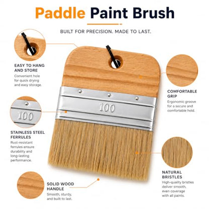 4 Inch Flat Paddle Paint Brush, Paint Brush with Short Wooden Handle, Natural Bristle Brush, Wide Paintbrush for Stains, Varnishes, Wall Painting, Furniture Refinishing & DIY Craft Projects - size: 4 Inch Paddle Paint Brush