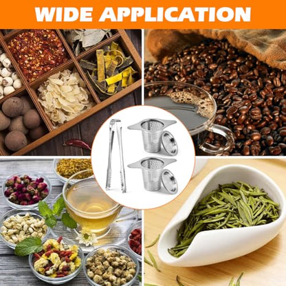 2Pcs Loose Leaf Tea Infuser with 1 Tong, Stainless Steel Loose Leaf Tea Stepper with Lid and Double Handles, Tea-Strainer for Cups, Teapot, Fine Mesh(COLOR:Silver)