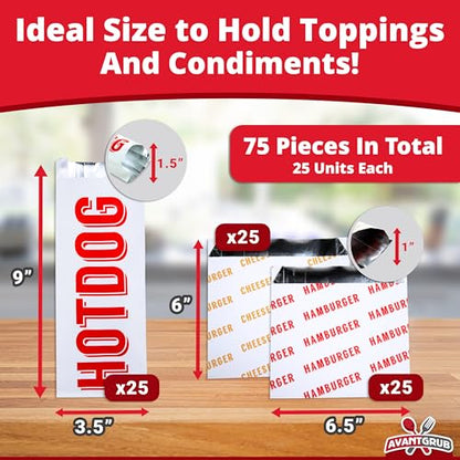 Retro, Grease-Proof Food Wrapper 75 Combo Pack. 25 Each Hamburger, Cheeseburger and Hot Dog Sturdy Bags. Heat Proof, Restaurant Grade, Allergen Friendly BBQ Foil Paper Supply for Themed Party Event