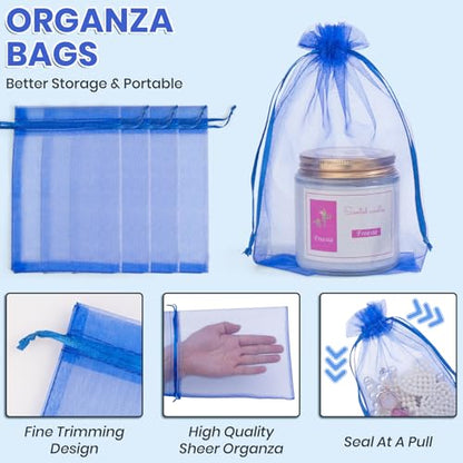 ANZNKU 50 Pack Royal Blue Organza Bags 5x7 Inch, Small Mesh Bag Drawstring Mesh Gift Bags Jewelry Pouches for Baby Shower, Easter Gifts, Birthday Party Favors - color: Royal Blue