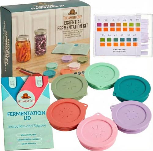 Basic Fermentation Kit for Wide Mouth Mason Jars - 6 Pack Silicone Fermenting Lids, Waterless Airlock Fermentation Tops for Pickles, Kimchi, Fermented Probiotic Food - Weights NOT Included - size: Essential Kit