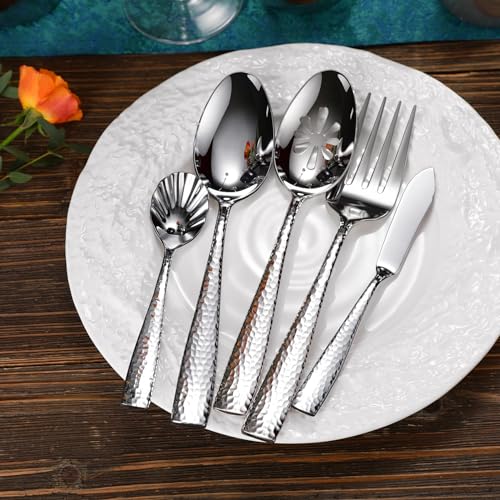 KEAWELL Premium 4-Piece 7" Louis Butter Knives, 18/10 Stainless Steel, Dishwasher Safe (Silver, Louis Hammered)