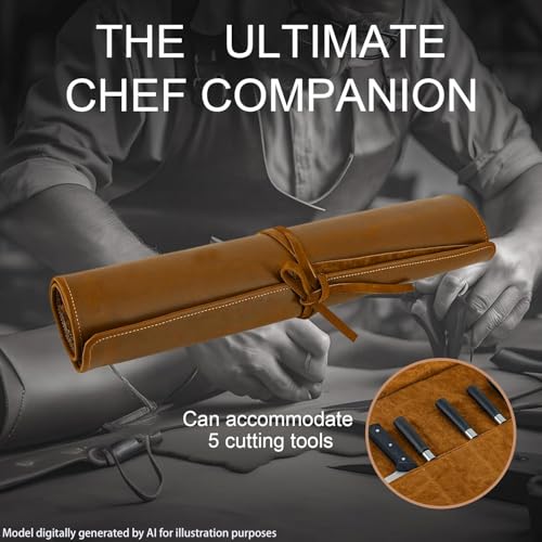 Genuine Leather Knife Roll, Knife Bags for Chefs Professional, Small Chef'S Knife,Knives Holders Protectors with 5 Slots - color: 5 Slots Dark Brown