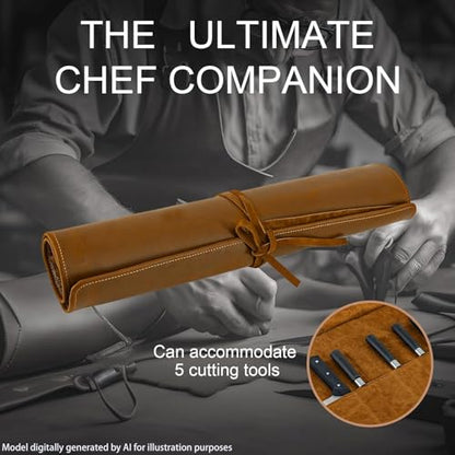 Genuine Leather Knife Roll, Knife Bags for Chefs Professional, Small Chef'S Knife,Knives Holders Protectors with 5 Slots - color: 5 Slots Dark Brown