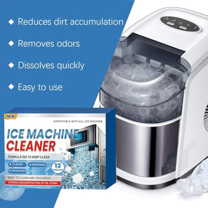 Ice Machine Cleaner Maker Descaler - 12 Clean Tablets for Ice Makers, Removes Hard Water & Mineral Buildup, Nickel Safe Scale Remover for All Ice Machines - Bulk 6 Month Supply