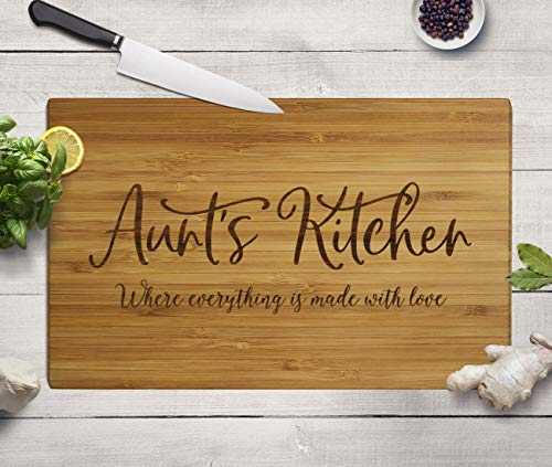 Andaz Press Large Bamboo Wood Cutting Board Gift, 17.75 x 11-inch, Aunt's Kitchen Where Everything is Made With Love, 1-Pack, Engraved Serving Chopping Board Christmas Birthday Chef Kitchen Ideas - color: Aunt