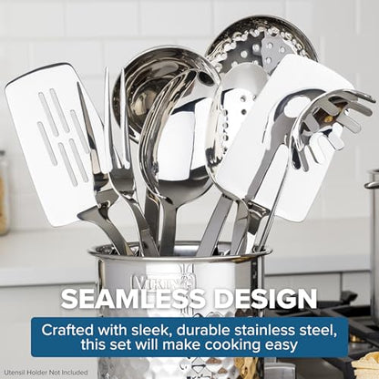 Viking Kitchen Utensils Set, 8 Piece Stainless Steel Cooking Utensil Set, Includes Spatulas, Spoons, Pasta Fork, Deep Ladle, Meat Fork, and Skimmer, Silver - style: 8-Piece Set
