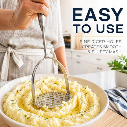 304 Stainless Steel Potato Masher – Heavy-Duty [Rustproof, Heat Resistance, Integral Forming] Dishwasher Safe Masher for Smooth & Fluffy Mashed Potatoes, Avocados – Sturdy, Durable Design - size: Potato Masher