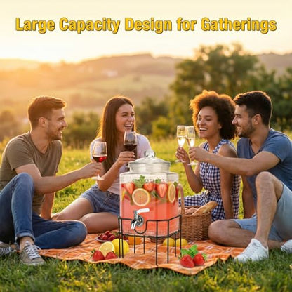 Drink Dispenser, Drink Dispensers for Parties, 1 Gallon Glass Beverage Dispenser with Stand and Glass Lid, 100% Leakproof Spigot, Ideal for Lemonade, Juice, Iced Tea, Laundry Detergent - size: 1 Gallon