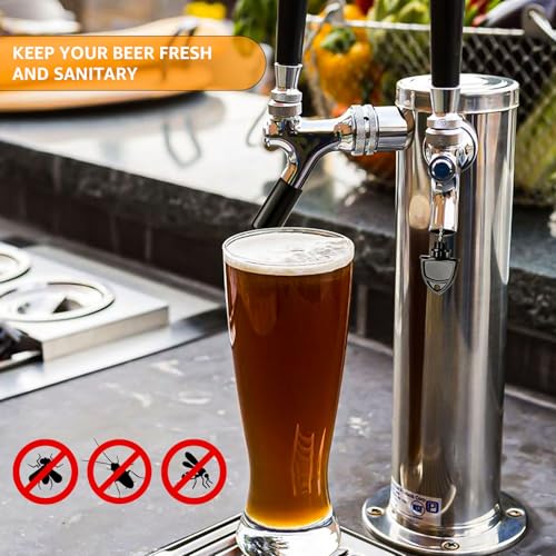 5FT PVC Beer Line & Stainless Beer Tower Faucet Beer Shank Kit, Self-Closing Beer Faucet Kegerator Tower Faucet Replacement Parts with 3/16'' ID Kegerator Line Beer Tap Cleaning Brush Cover Wrench Kit