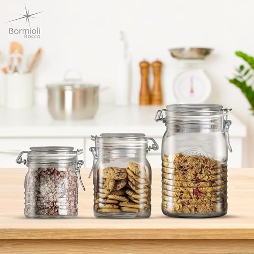 Bormioli Rocco Officina 1825 Clear Jar with Swing Top - Clear, Set of 3 - color: Officina Clear