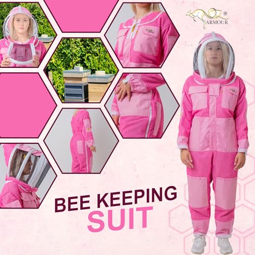 Pink 3 Layer Ventilated Bee Suit for Women | Sting Proof Beekeeping Suit with Fencing Veil, Gloves & Air Mesh Protective Gear (XS) - size: X-Small