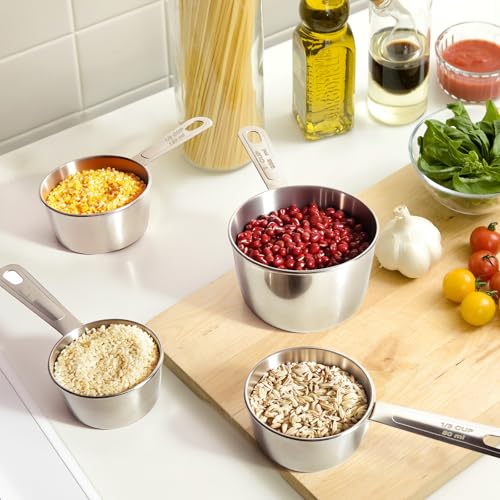 13pcs Stainless Steel Measuring Cups and Spoons Set, 8 Double-Sided Magnetic Measuring Spoons Set & 4 Metal Measuring Cups & 1 Leveler for Kitchen Dry & Liquid Cooking Baking - color: Silver