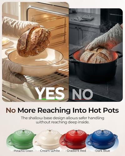 Enameled Cast Iron Bread Oven 5 Qt with Starter Kit, Round Dutch Oven with Lid for Sourdough Baking, Baking Kit Includes Silicone Sling, Banneton & Lame, Complete Artisan Bread Set - color: White, size: Bread Oven & Baking Kit