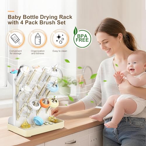 Baby Bottle Drying Rack: Vertical Space Saving Countertop Drying Rack - BPA-Free Baby Accessories Storage Stand Organize Brushes Pacifiers on Countertop - Elegant Grey - color: Elegant Grey