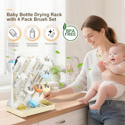 Baby Bottle Drying Rack: Vertical Space Saving Countertop Drying Rack - BPA-Free Baby Accessories Storage Stand Organize Brushes Pacifiers on Countertop - Elegant Grey - color: Elegant Grey