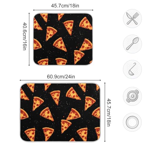 Dish Drying Mat for Kitchen Counter Pizza Cheese Black Absorbent Drying Dish Mat 18×24 inch Dish Rack Pad Coffee Mat for Sink Dishes Under Rack - size: 18x24in