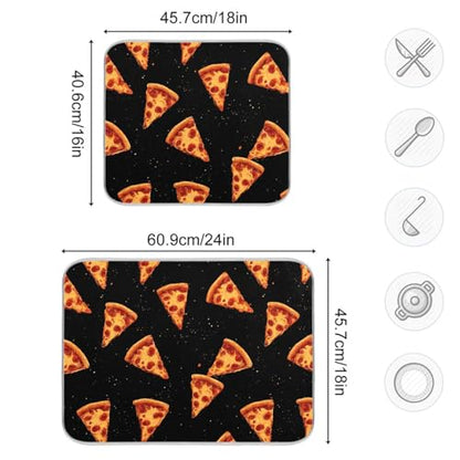Dish Drying Mat for Kitchen Counter Pizza Cheese Black Absorbent Drying Dish Mat 18×24 inch Dish Rack Pad Coffee Mat for Sink Dishes Under Rack - size: 18x24in