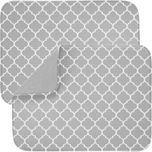 GORILLA GRIP Ultra Water Absorbent Microfiber Dish Drying Mat, 2 Pack, Slip Resistant Grip Dot Backing, Fast Drying Pad for Dishes, Kitchen Counter, Machine Washable Dishrack Mats, 18x16, Quatrefoil - color: Quatrefoil, size: 18" x 16" (2 Pack), style: Mi